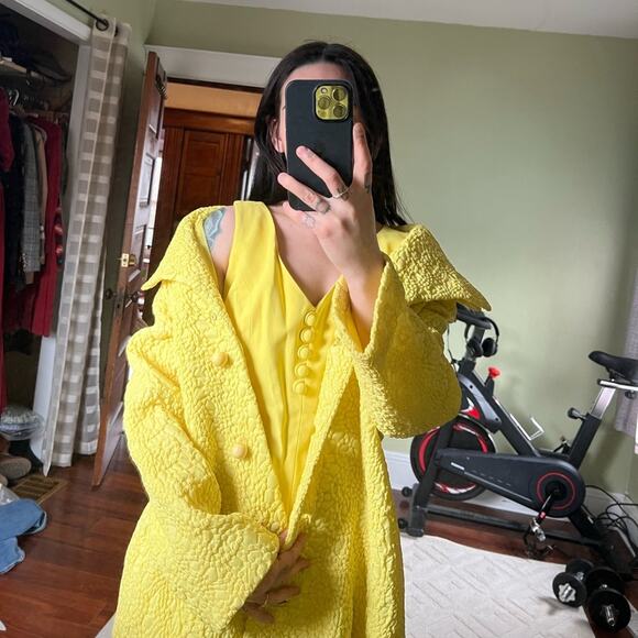 Vintage dress and coat set yellow spring textured puffer bright unique - Picture 3 of 8